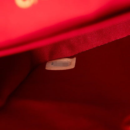 Chanel Matelasse Coco Mark Chain Shoulder Bag Red Black Silk Satin Women's