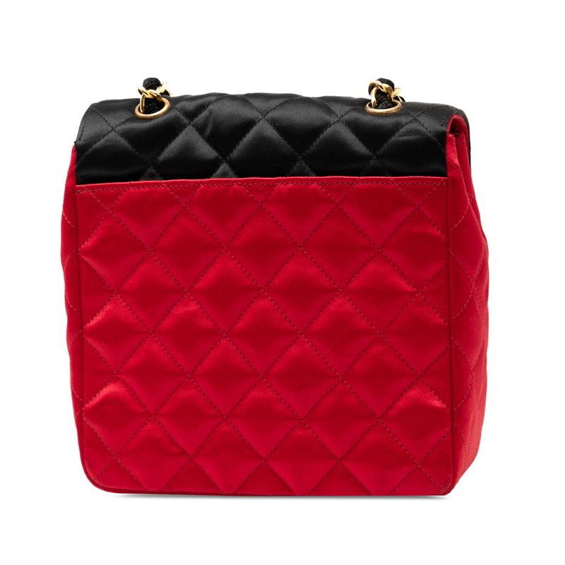 Chanel Matelasse Coco Mark Chain Shoulder Bag Red Black Silk Satin Women's