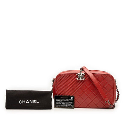 Chanel Matelasse Coco Boy Chain Shoulder Bag Camera Bag Red Lambskin Ladies