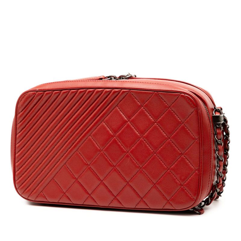 Chanel Matelasse Coco Boy Chain Shoulder Bag Camera Bag Red Lambskin Ladies