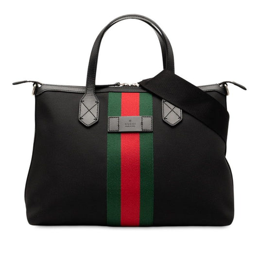 Gucci Sherry Line Tote Shoulder Bag 2WAY 630923 Black Nylon Leather Ladies Gucci