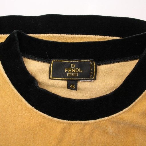 Fendi Vintage Velour T-shirt Cut And Sewn Long Sleeves Logo 46 Beige KH