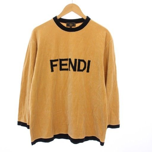 Fendi Vintage Velour T-shirt Cut And Sewn Long Sleeves Logo 46 Beige KH