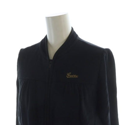 Gucci Jersey Zip Up Long Sleeve Logo Gathered Lined XS Black 226422 X9823 Women