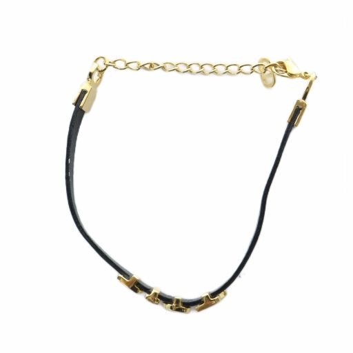 Christian DIOR Bracelet Accessories Bangle Leather Logo Engraved Gold Color