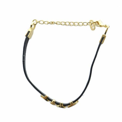 Christian DIOR Bracelet Accessories Bangle Leather Logo Engraved Gold Color