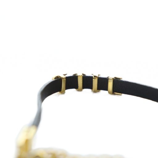 Christian DIOR Bracelet Accessories Bangle Leather Logo Engraved Gold Color