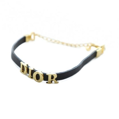 Christian DIOR Bracelet Accessories Bangle Leather Logo Engraved Gold Color