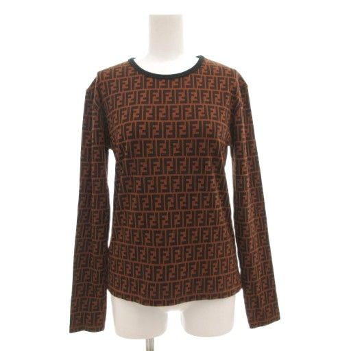 Fendi Vintage Zucca T-shirt Cut And Sewn Long Sleeves FF Total Pattern Brown