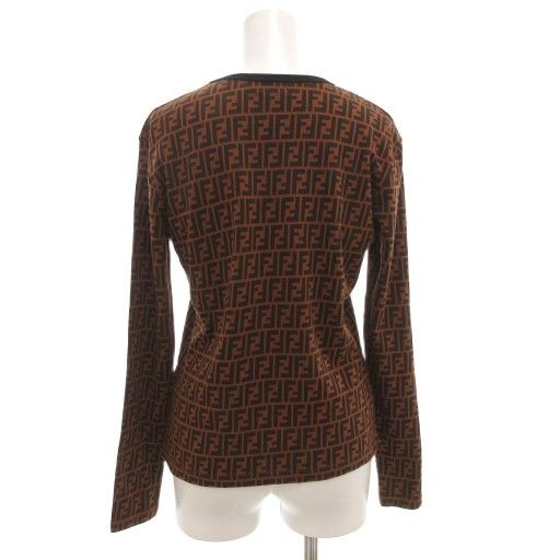 Fendi Vintage Zucca T-shirt Cut And Sewn Long Sleeves FF Total Pattern Brown