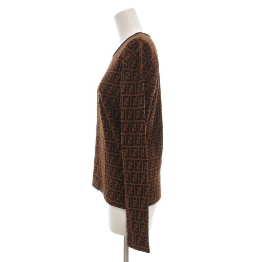 Fendi Vintage Zucca T-shirt Cut And Sewn Long Sleeves FF Total Pattern Brown