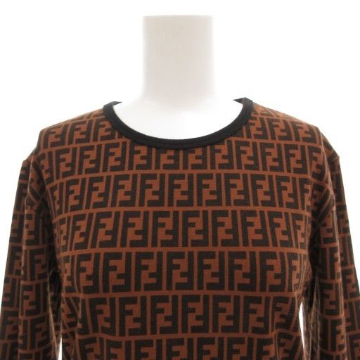 Fendi Vintage Zucca T-shirt Cut And Sewn Long Sleeves FF Total Pattern Brown
