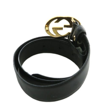 Gucci Old Gucci Vintage Belt Leather Interlocking G GG Logo Buckle 75-30 Black