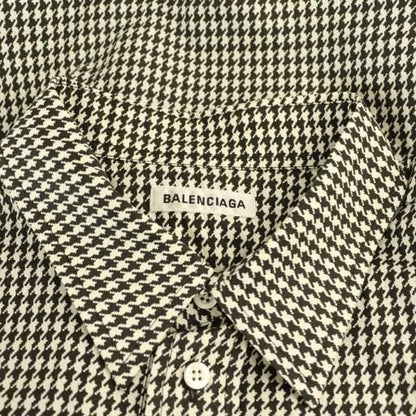 Balenciaga 583895 Logo Embroidery Staggered Shirt Long Sleeve 34 Black White ES