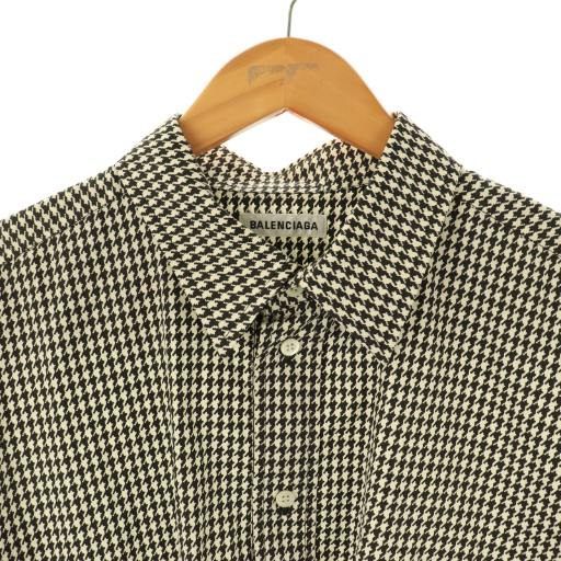 Balenciaga 583895 Logo Embroidery Staggered Shirt Long Sleeve 34 Black White ES
