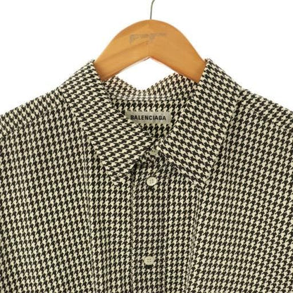 Balenciaga 583895 Logo Embroidery Staggered Shirt Long Sleeve 34 Black White ES