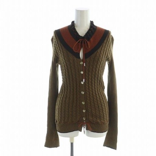 Gucci Knit Cardigan Long Sleeves Ribbon Logo Button Cable-knit Sherry Line