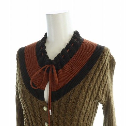 Gucci Knit Cardigan Long Sleeves Ribbon Logo Button Cable-knit Sherry Line