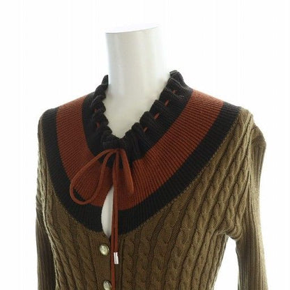 Gucci Knit Cardigan Long Sleeves Ribbon Logo Button Cable-knit Sherry Line