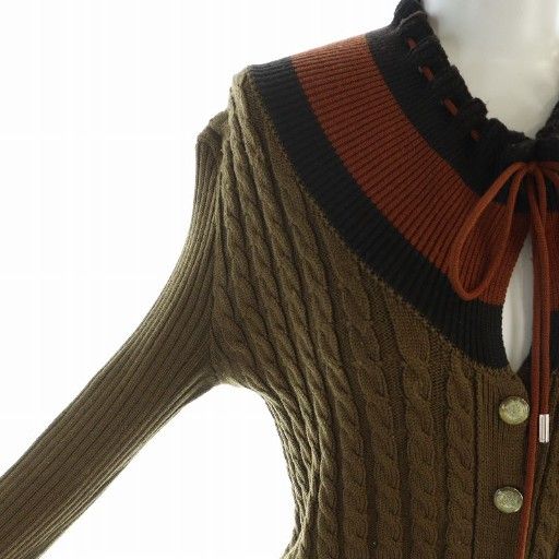 Gucci Knit Cardigan Long Sleeves Ribbon Logo Button Cable-knit Sherry Line