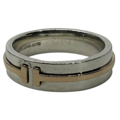 Tiffany & Co Au750 Ag925 T Wide Ring T Wide Ring #18.5 Silver and Gold Combinati