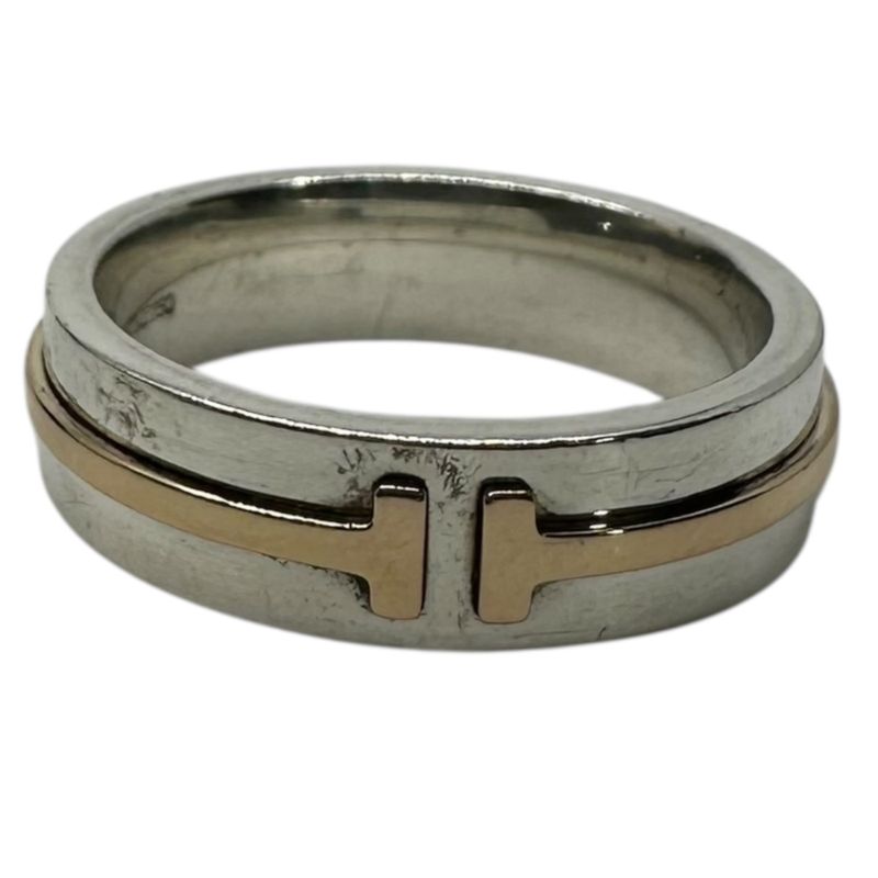 Tiffany & Co Au750 Ag925 T Wide Ring T Wide Ring #18.5 Silver and Gold Combinati