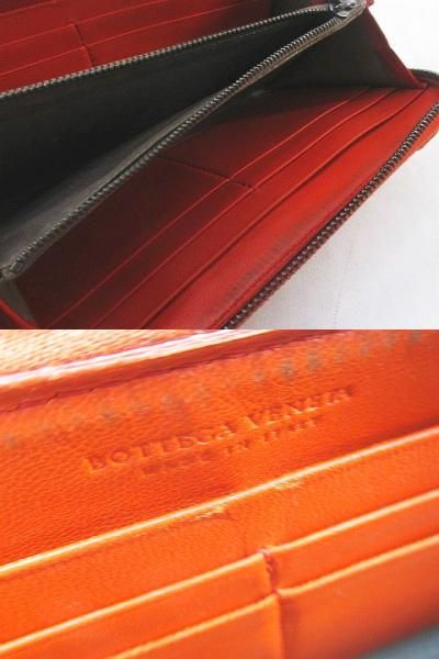 Bottega Veneta Long Wallet Intrecciato Orange Leather Made In Italy