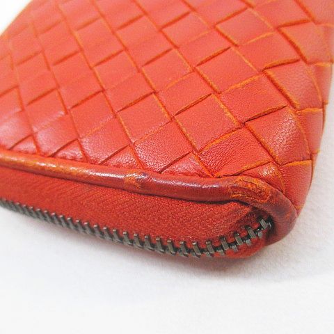 Bottega Veneta Long Wallet Intrecciato Orange Leather Made In Italy