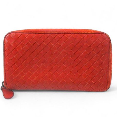 Bottega Veneta Long Wallet Intrecciato Orange Leather Made In Italy