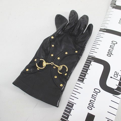 Gucci Gloves 5 Finger Gloves Horsebit Leather Blackish Black Made In Italy