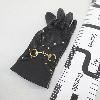 Gucci Gloves 5 Finger Gloves Horsebit Leather Blackish Black Made In Italy