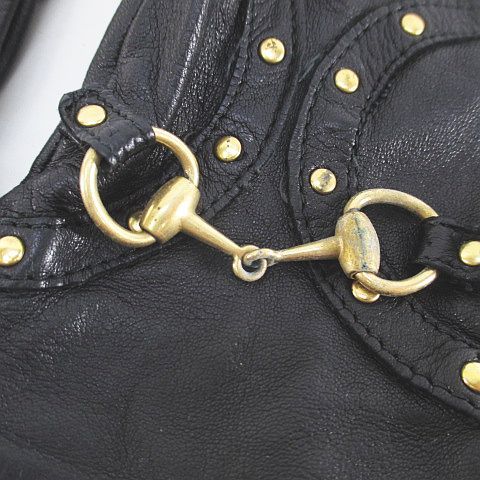 Gucci Gloves 5 Finger Gloves Horsebit Leather Blackish Black Made In Italy