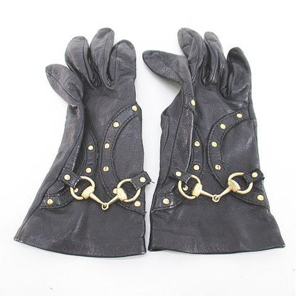 Gucci Gloves 5 Finger Gloves Horsebit Leather Blackish Black Made In Italy