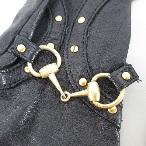 Gucci Gloves 5 Finger Gloves Horsebit Leather Blackish Black Made In Italy