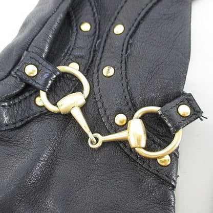 Gucci Gloves 5 Finger Gloves Horsebit Leather Blackish Black Made In Italy