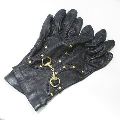 Gucci Gloves 5 Finger Gloves Horsebit Leather Blackish Black Made In Italy