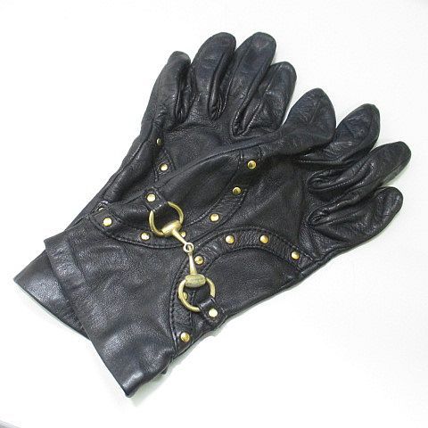 Gucci Gloves 5 Finger Gloves Horsebit Leather Blackish Black Made In Italy