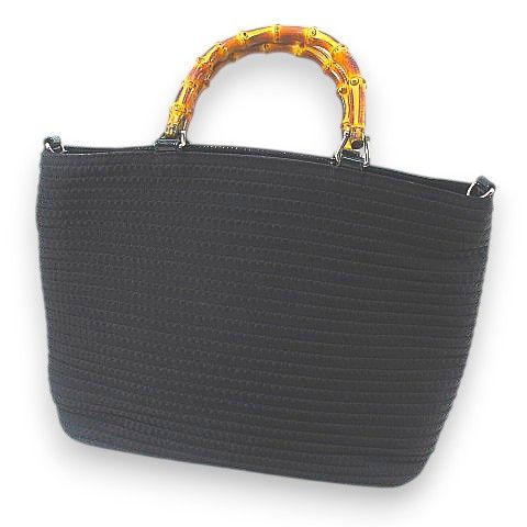 Gucci Tote Bag 000 1998 0540 Bamboo Bag Handbag Black Blackish Canvas Leather