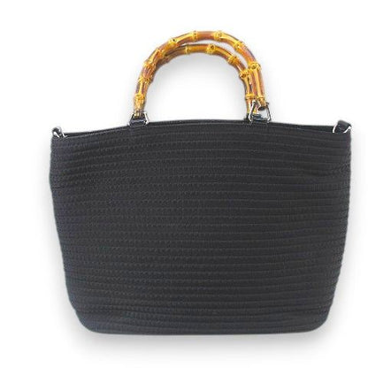 Gucci Tote Bag 000 1998 0540 Bamboo Bag Handbag Black Blackish Canvas Leather