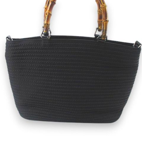 Gucci Tote Bag 000 1998 0540 Bamboo Bag Handbag Black Blackish Canvas Leather