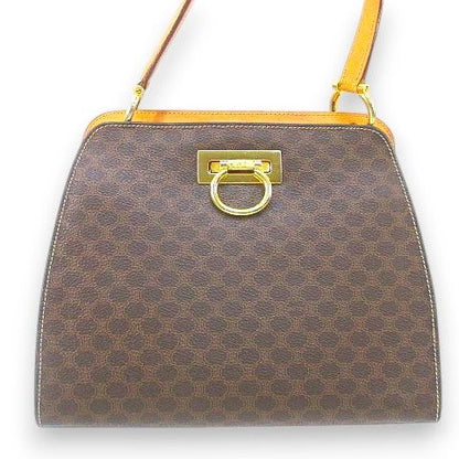 Celine Handbag Macadam Pattern One Handle Gold Hardware Brown Leather Made In