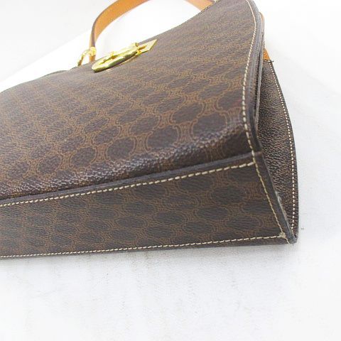 Celine Handbag Macadam Pattern One Handle Gold Hardware Brown Leather Made In