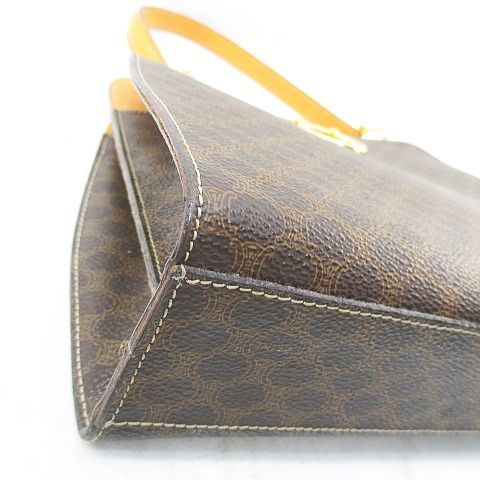 Celine Handbag Macadam Pattern One Handle Gold Hardware Brown Leather Made In