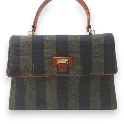 Fendi Pecan Handbag Striped Brown Made In Italy