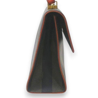 Fendi Pecan Handbag Striped Brown Made In Italy