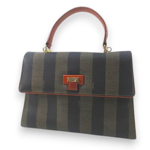Fendi Pecan Handbag Striped Brown Made In Italy
