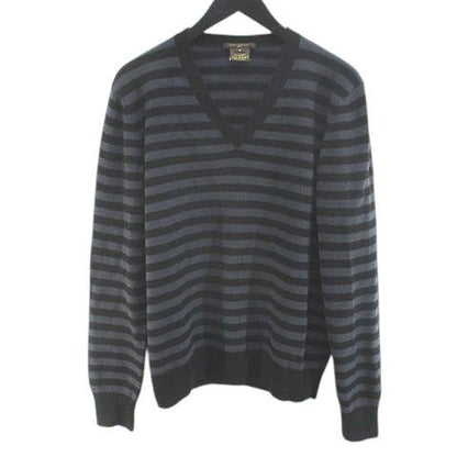 Louis Vuitton Striped Long Sleeve Knit Sweater V-neck Cashmere S Black Made In