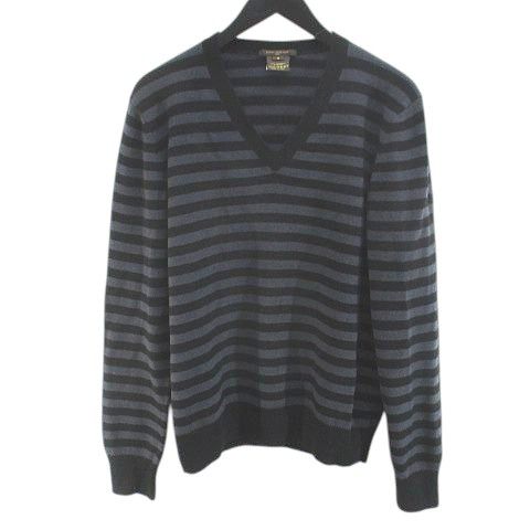 Louis Vuitton Striped Long Sleeve Knit Sweater V-neck Cashmere S Black Made In