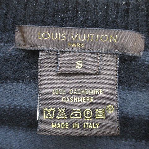 Louis Vuitton Striped Long Sleeve Knit Sweater V-neck Cashmere S Black Made In