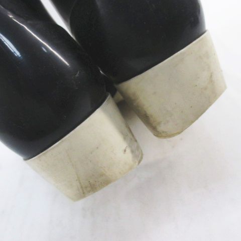 Chanel Camellia Corsage Coco Mark Rain Boots Heel Rubber Black Size 37